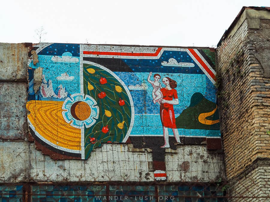 A Soviet-era mosaic decorates an old factory in Ozurgeti.