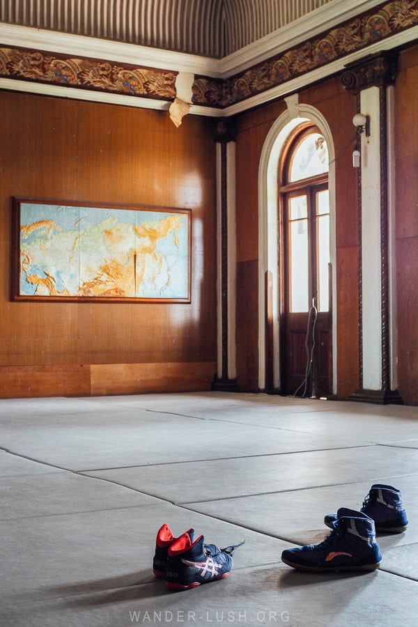 A gymnasium inside a Soviet-era building in a small village in Guria.