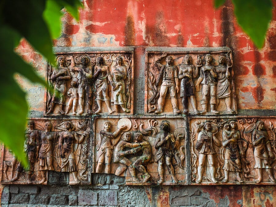 A Soviet-era bas relief decorates the facade of a tea cooperative building in Nagomari, Guria.