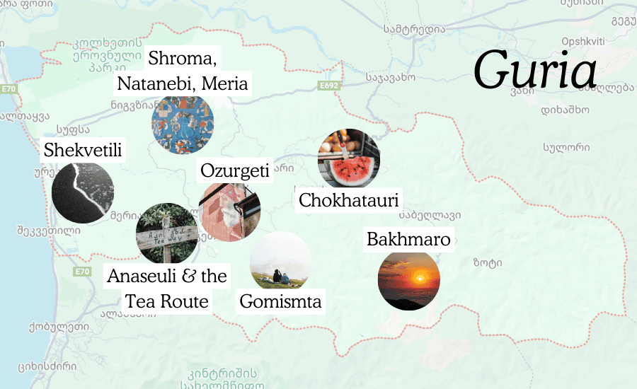 A tourist map of things to do in Guria, Georgia.