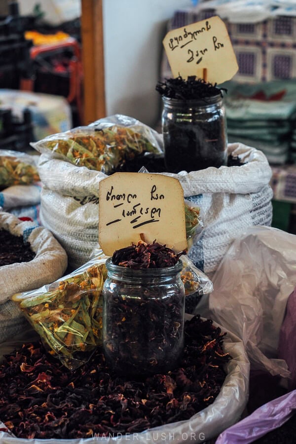 Georgian tea at the Dezerter Bazaar in Tbilisi.