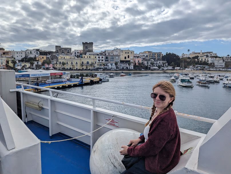 Eleanor on a different flight-free journey, catching the ferry from Naples to Ischia. 