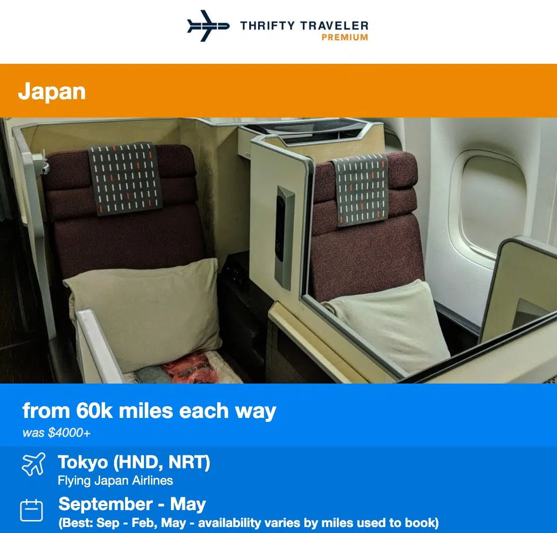 Japan Airlines Thrifty Traveler Premium deal