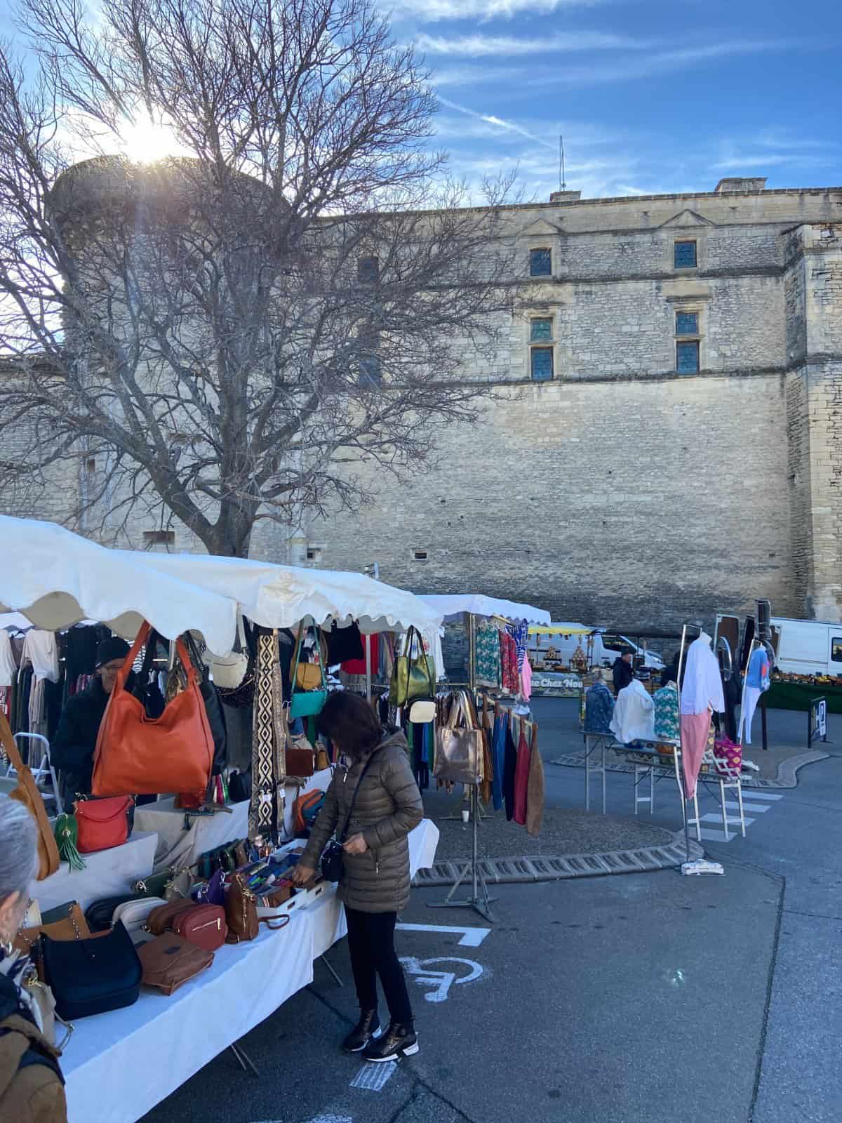 Shopping at the Gordes Tuesday Market in Provence, France