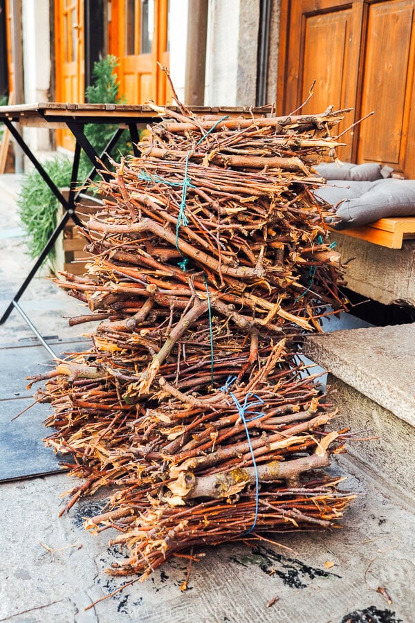 A pile of firewood for the hearth at a lakror bakery in Korca, Albania.