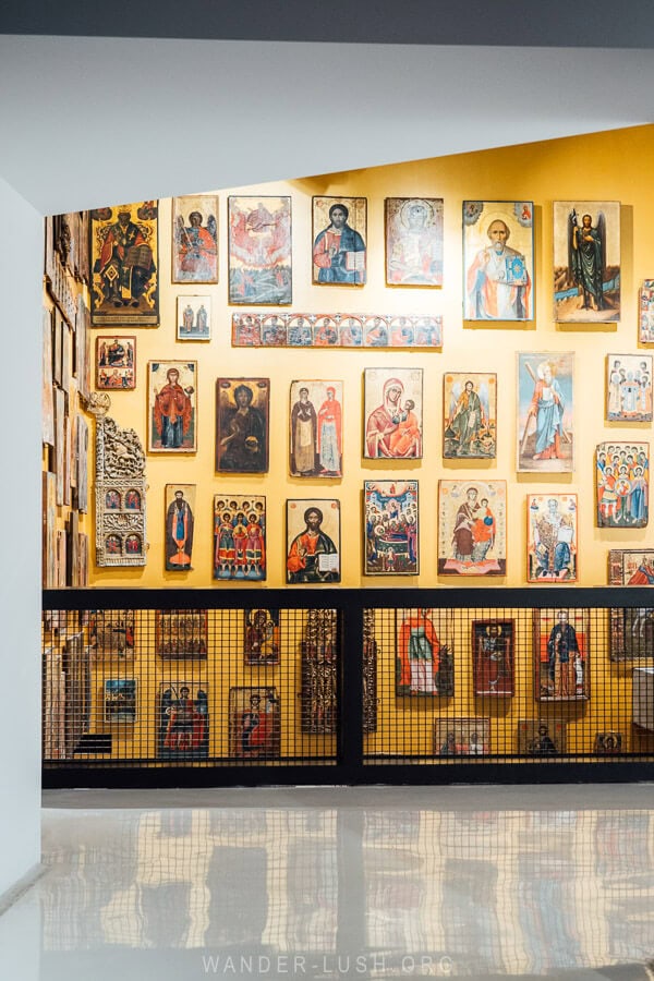 Icons displayed at the National Museum of Medieval Art in Korca, Albania.