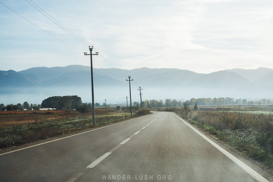 A sealed road in Albania to the city of Korca.