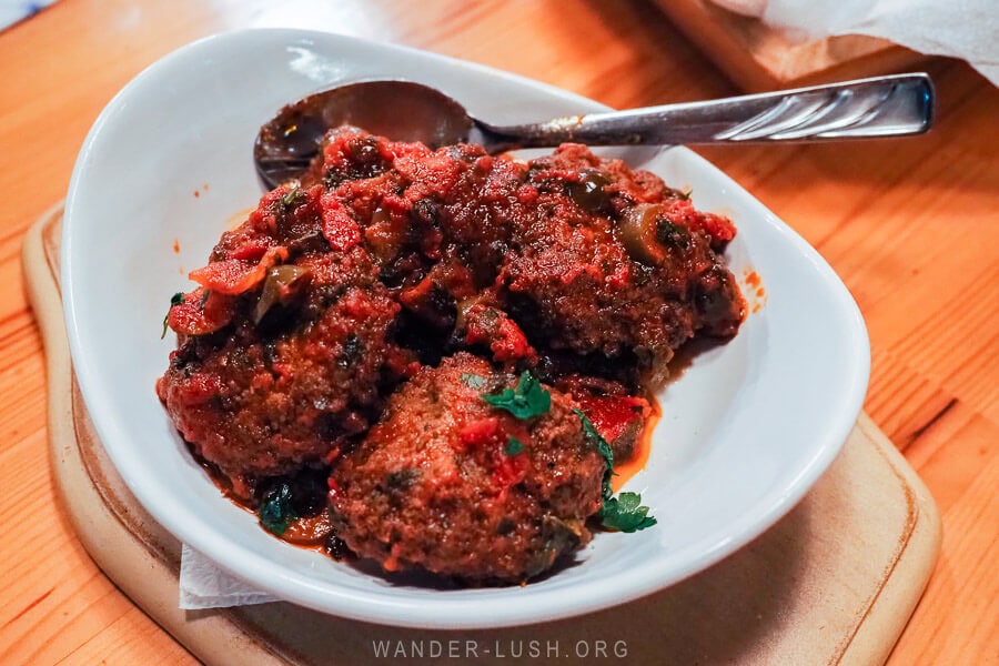 A dish of meatballs.