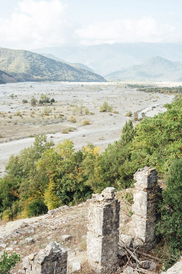 Ruins of a fortress above the Sarandaporo Thermal Baths in southern Albania.