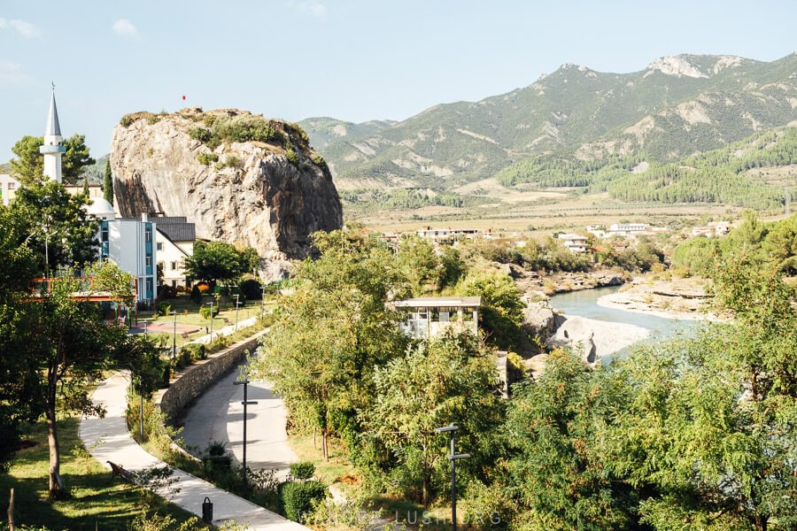 Permet Riverside Promenade with the city stone and mosque in view.