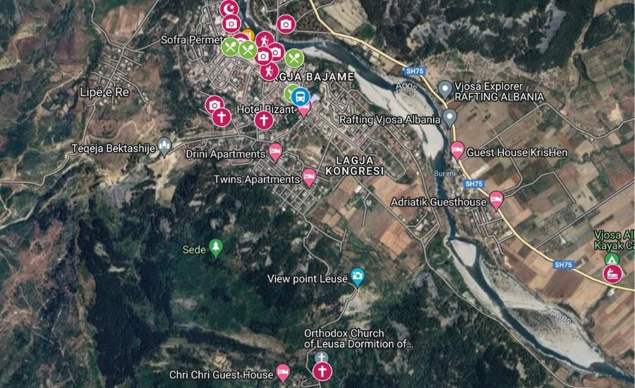 A tourist map of things to do in Permet, Albania.