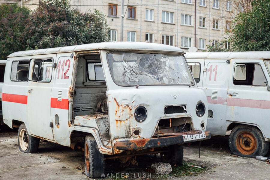 Retired UAZ ambulances in Zugdidi, Georgia.