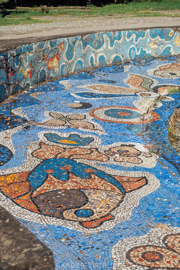 A mosaic fountain inside a former tea production facility in Samegrelo, Georgia.