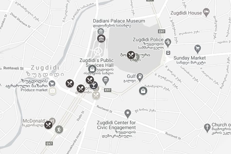 Map of things to do in Zugdidi.