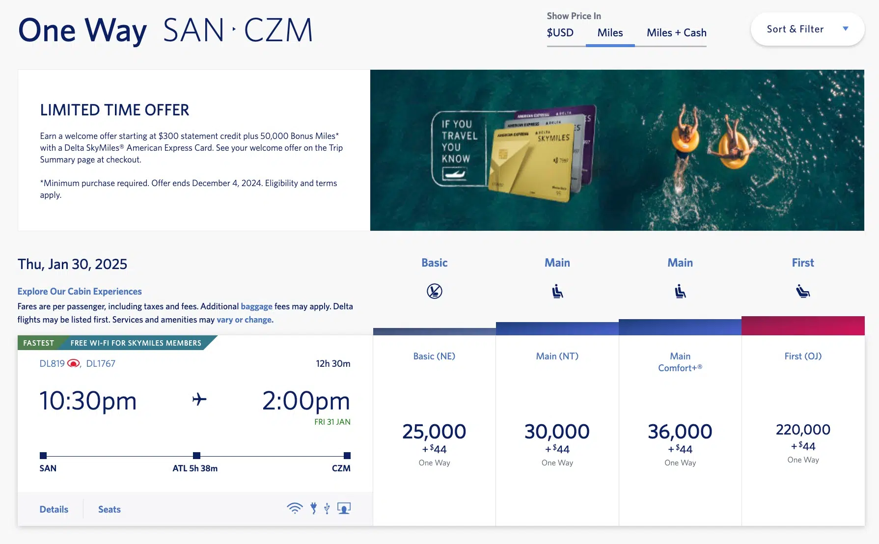 san diego to cozumel skymiles