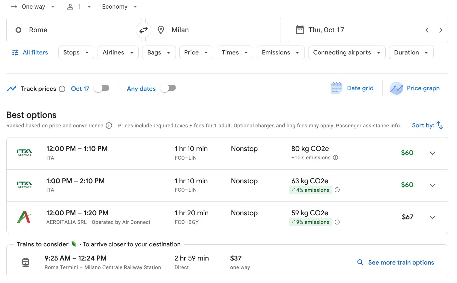 rome milan train route google flights