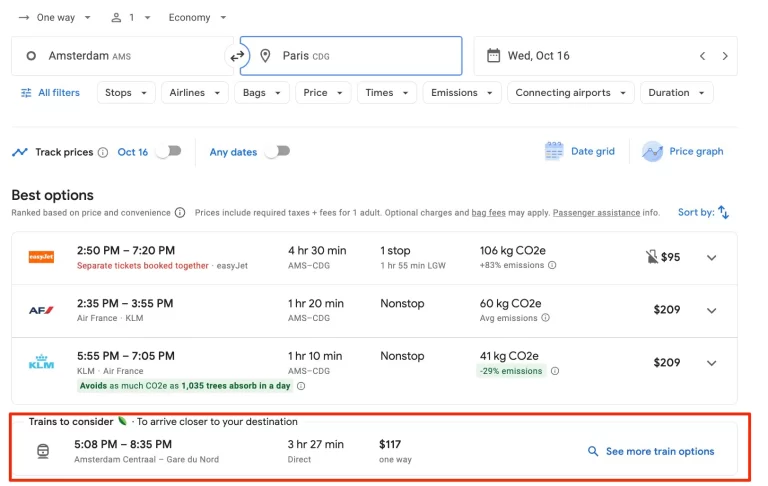 Huge: Google Flights Now Displays Fares on ... Trains!