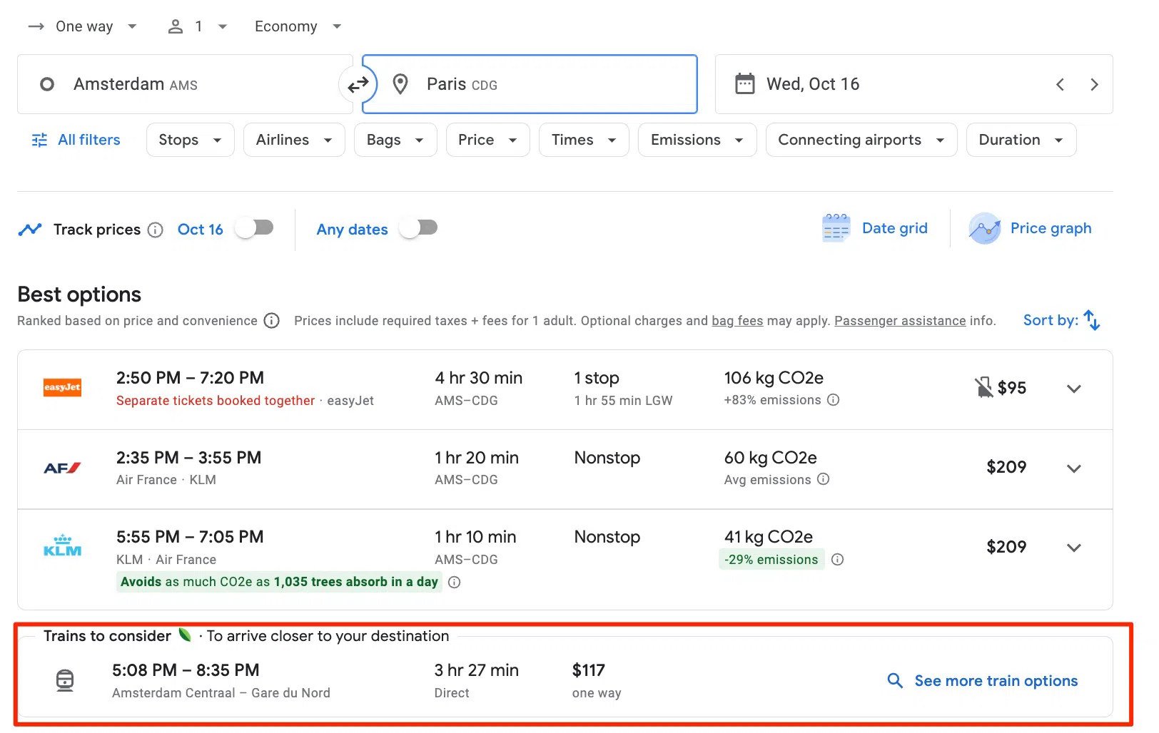 train results google flights