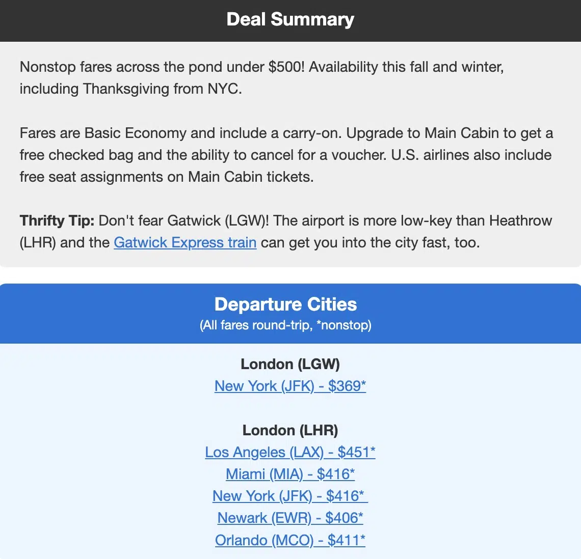 London flight deal