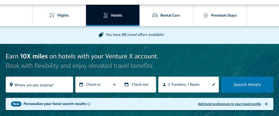 Capital One Travel search box