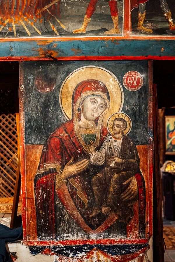 An icon of the Virgin Mary inside the St Mary Church of Leus.