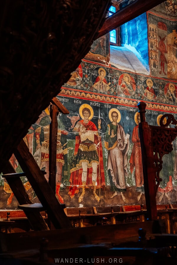 Paintings of the prophets inside the church of Leus in Permet, Albania.