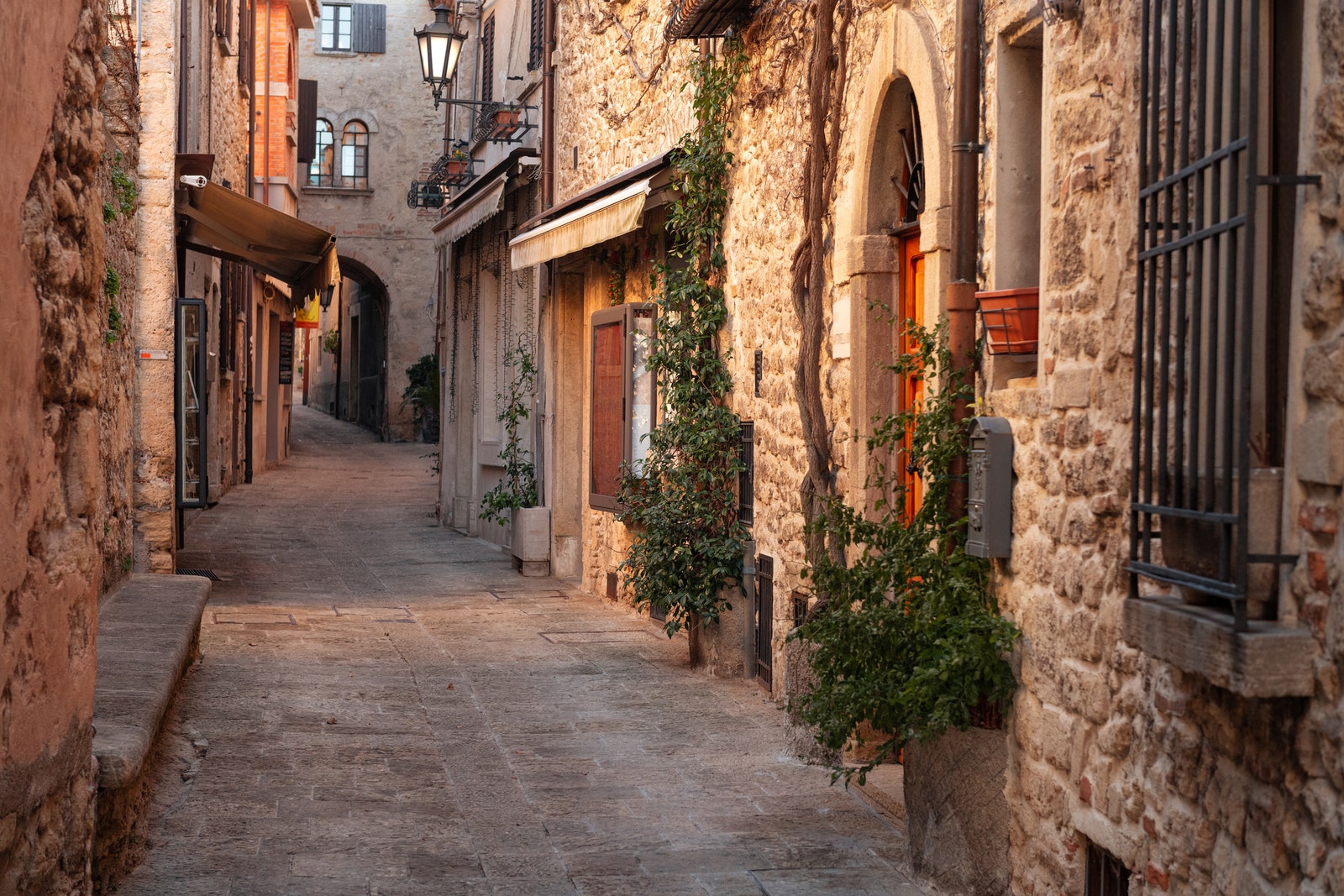 City of San Marino Republic of San Marino narrow medieval alleyways.