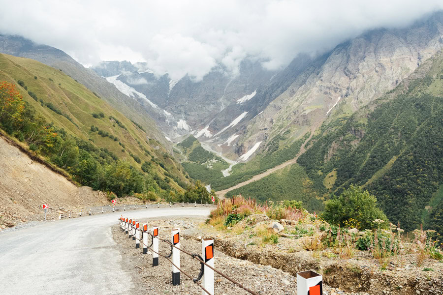 A new concrete road between Kutaisi and Ushguli in Svaneti, Georgia.