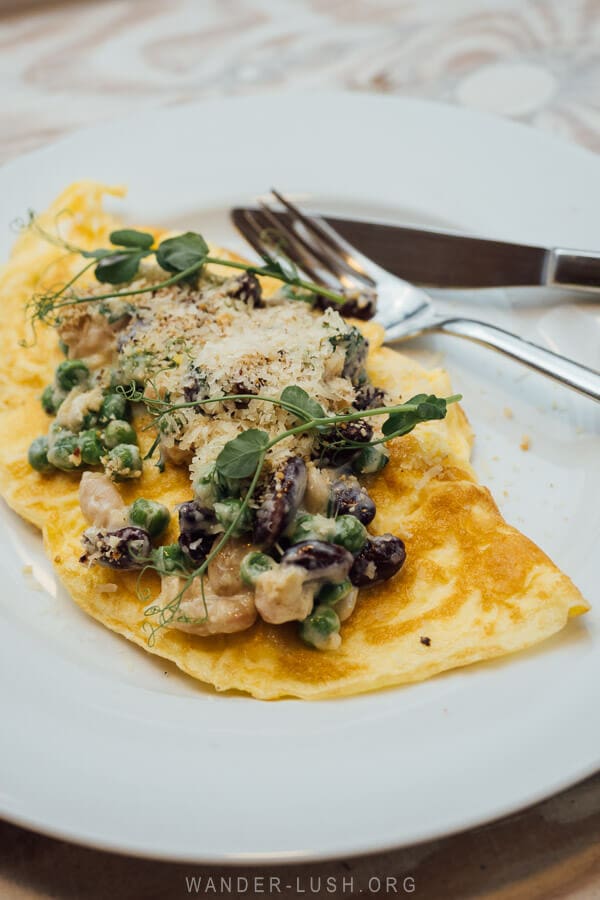 A breakfast omelette at Erti Kava cafe in Mestia.