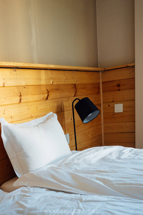 A boutique hotel room at Lahili Hotel in Mestia.