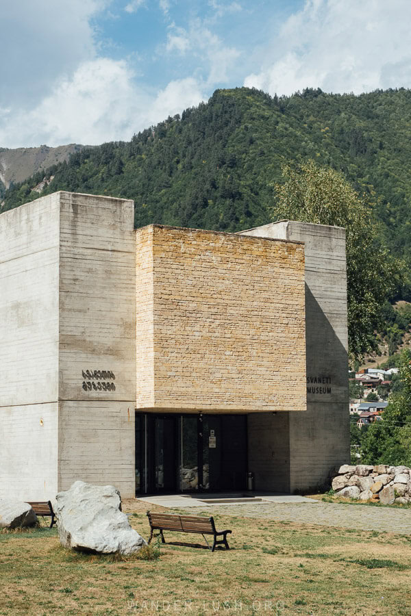 The Svaneti Museum of History and Ethnography, a modern museum building in Mestia.