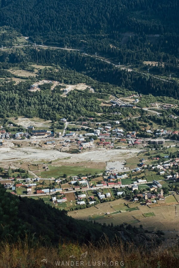 View of Mestia town from the Cross Over Mestia.