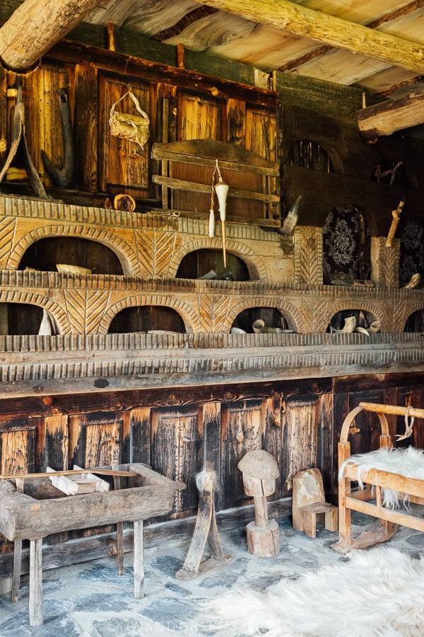 An ethnographic museum with wooden objects on the road from Mestia to Ushguli.