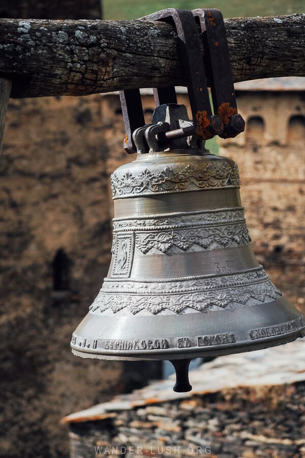 An adorned bell at the Church of the Saviour in Chazhashi, Georgia.