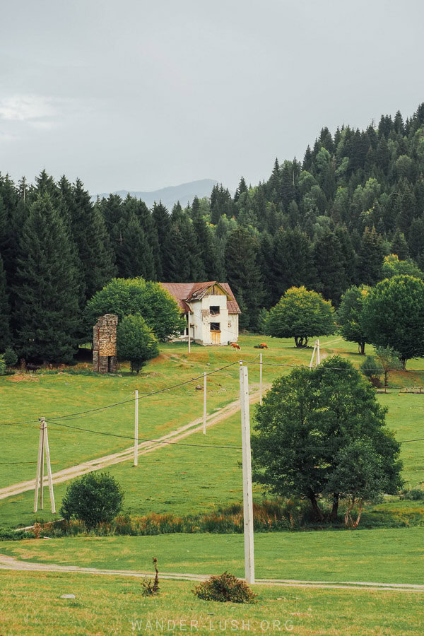 An abandoned villa house in Muashi resort, a former mineral water resort surrounded by pine forests.