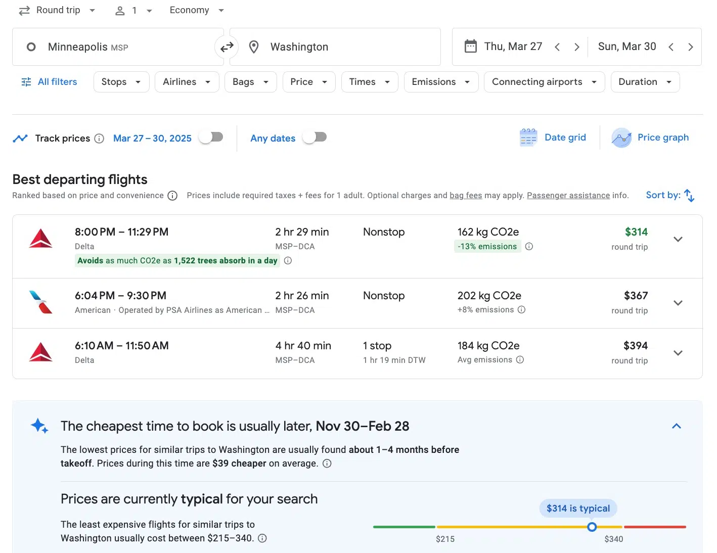 cheapest time to book feature on Google Flights