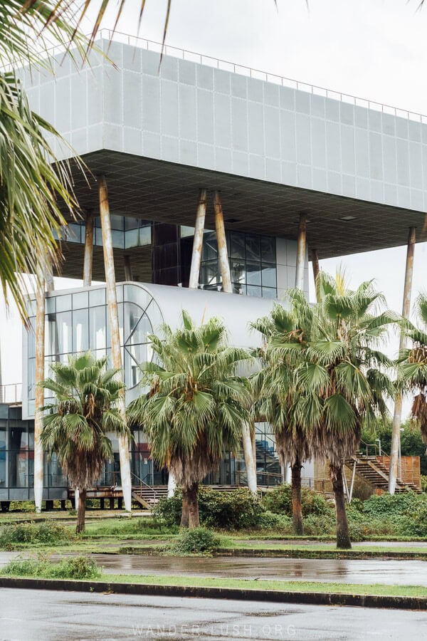 A futuristic government building that has been abandoned in Anaklia, Georgia.