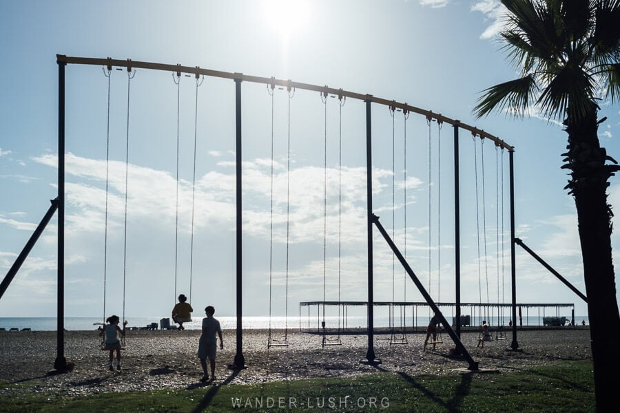 A giant swing on the beach in Anaklia, Georgia.