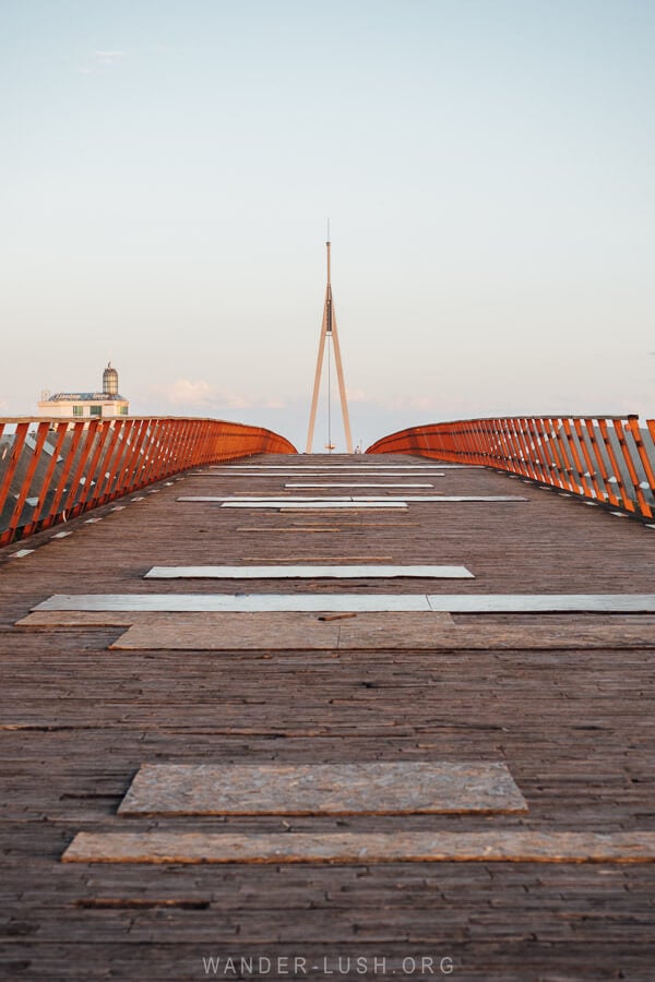 Damaged wood on the Anaklia Pedestrian Bridge in Georgia.