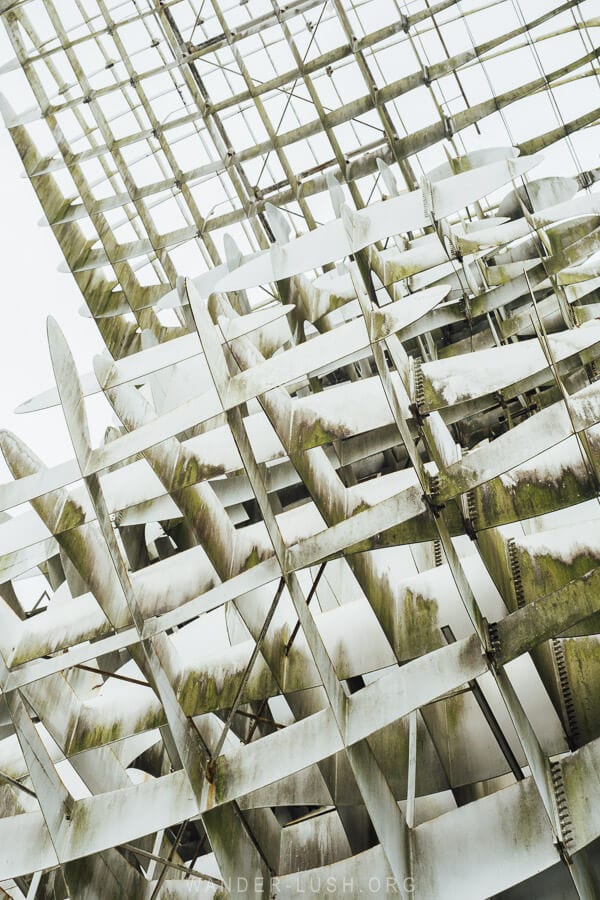 Details of the white metal plates on the Pier Sculpture in Anaklia.