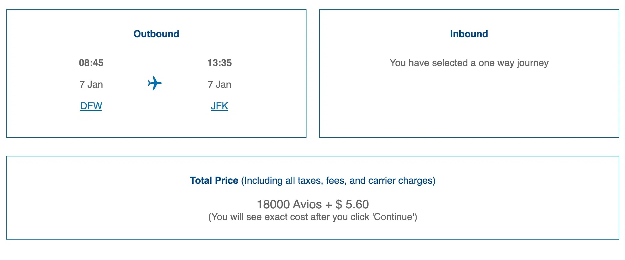 British Airways Avios booking (DFW-JFK)