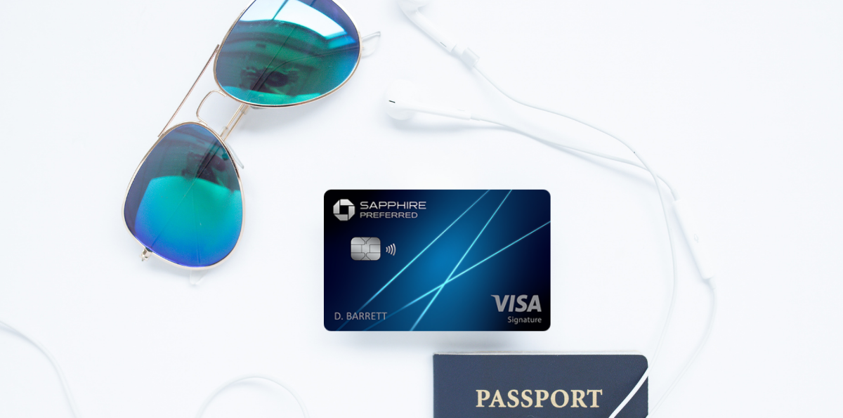 chase sapphire preferred credit card with a passport and sunglasses