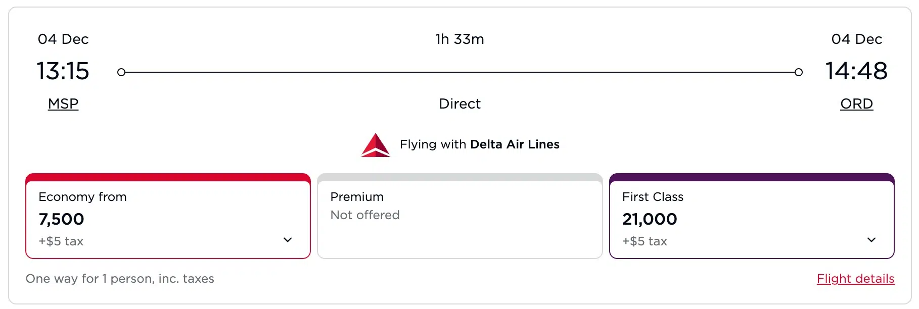 MSP-ORD Virgin Atlantic award booking