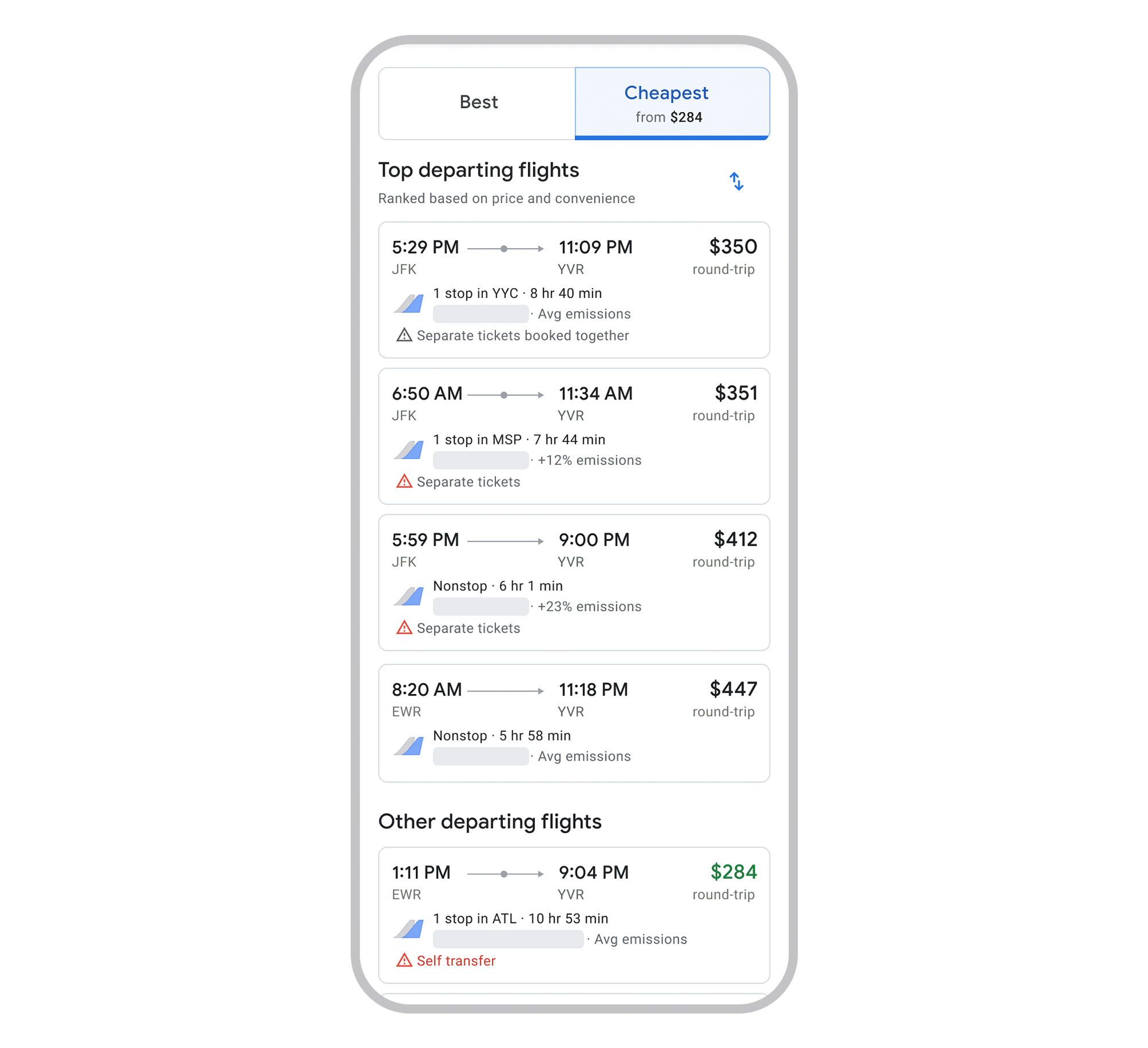 New 'Cheapest' tab on Google Flights