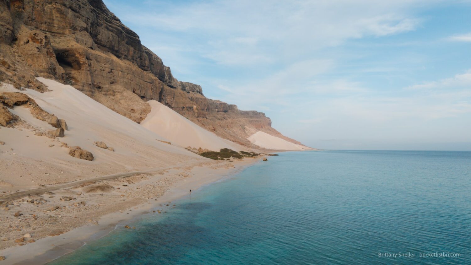 Drone photo of Archer Beach sand dunes on Socotra Island, Yemen.