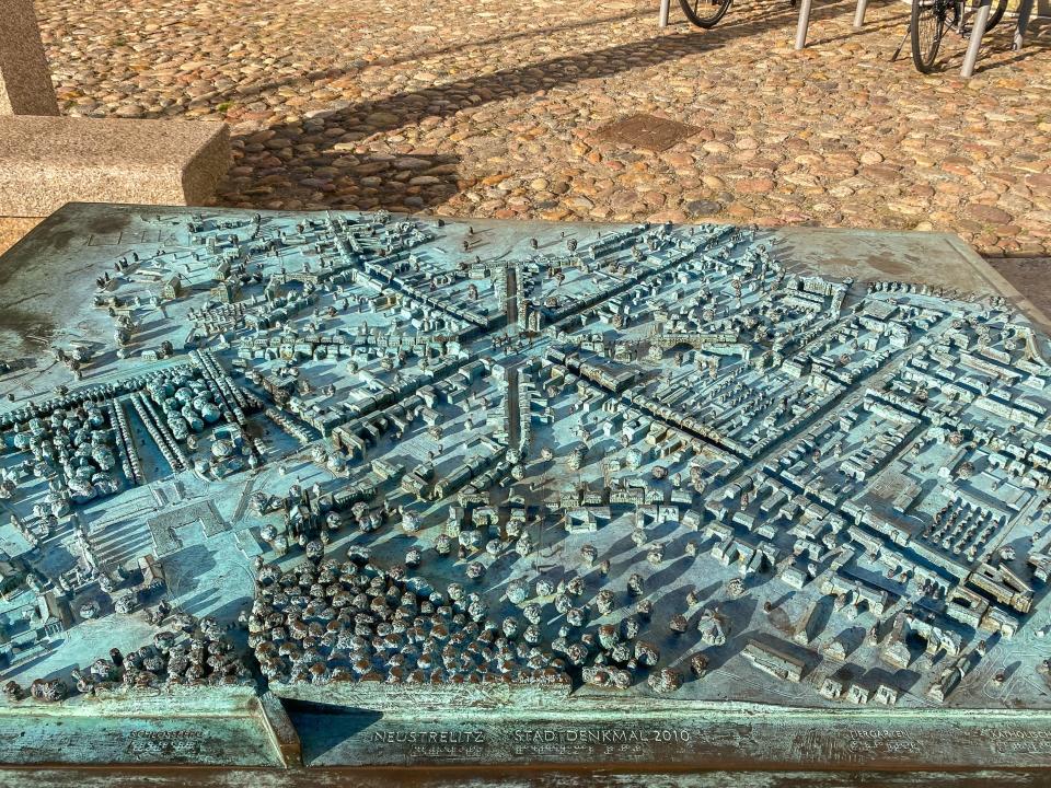 A 3D map of Neustrelitz, Germany found in the town square in October 2022.