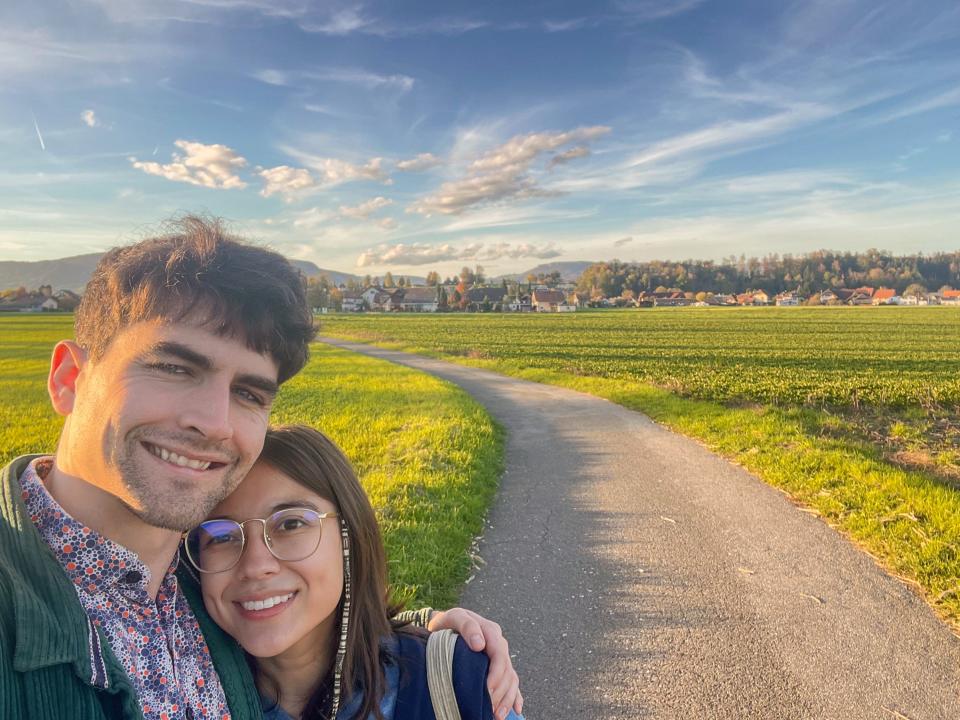 The author and her partner in Switzerland.