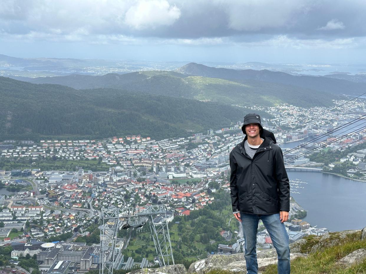 Escobar on a hike in Europe.