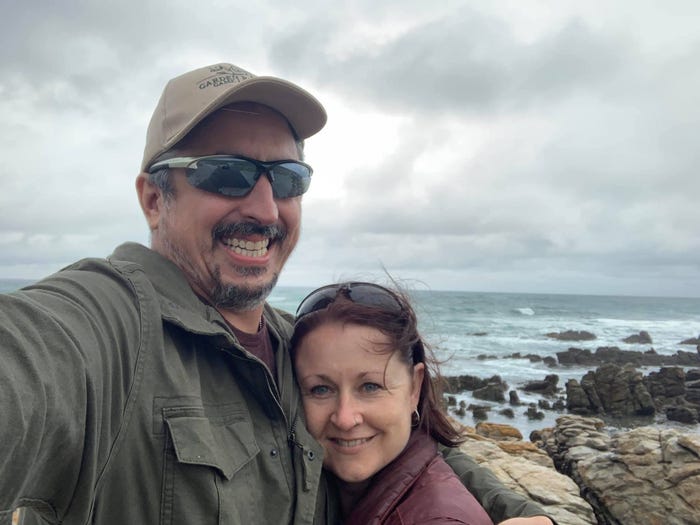 Christian Salafia and his wife Kim at Cape Agulhas, South Africa, in November 2020.