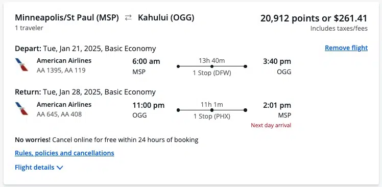 Hawaii Premium Flight Deal Booked Through Chase Travel